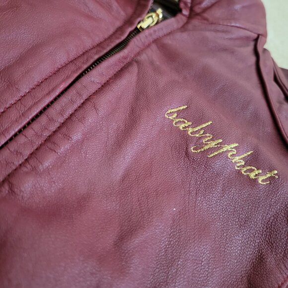 Baby Phat Woman Genuine Red Leather Jacket Size Medium Moto Logo y2k Vintage - Picture 5 of 9
